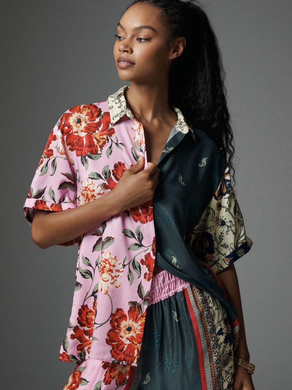 Anthropologie Silky Floral Oversized Surf Shirt, size XS